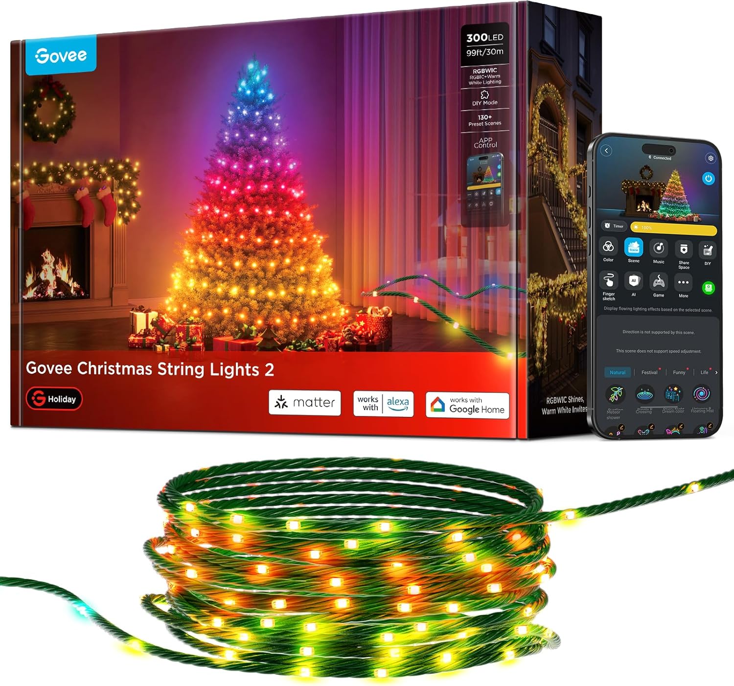Govee RGBWIC Christmas Lights: Smart, 99ft, 300 LEDs, App/Voice Control