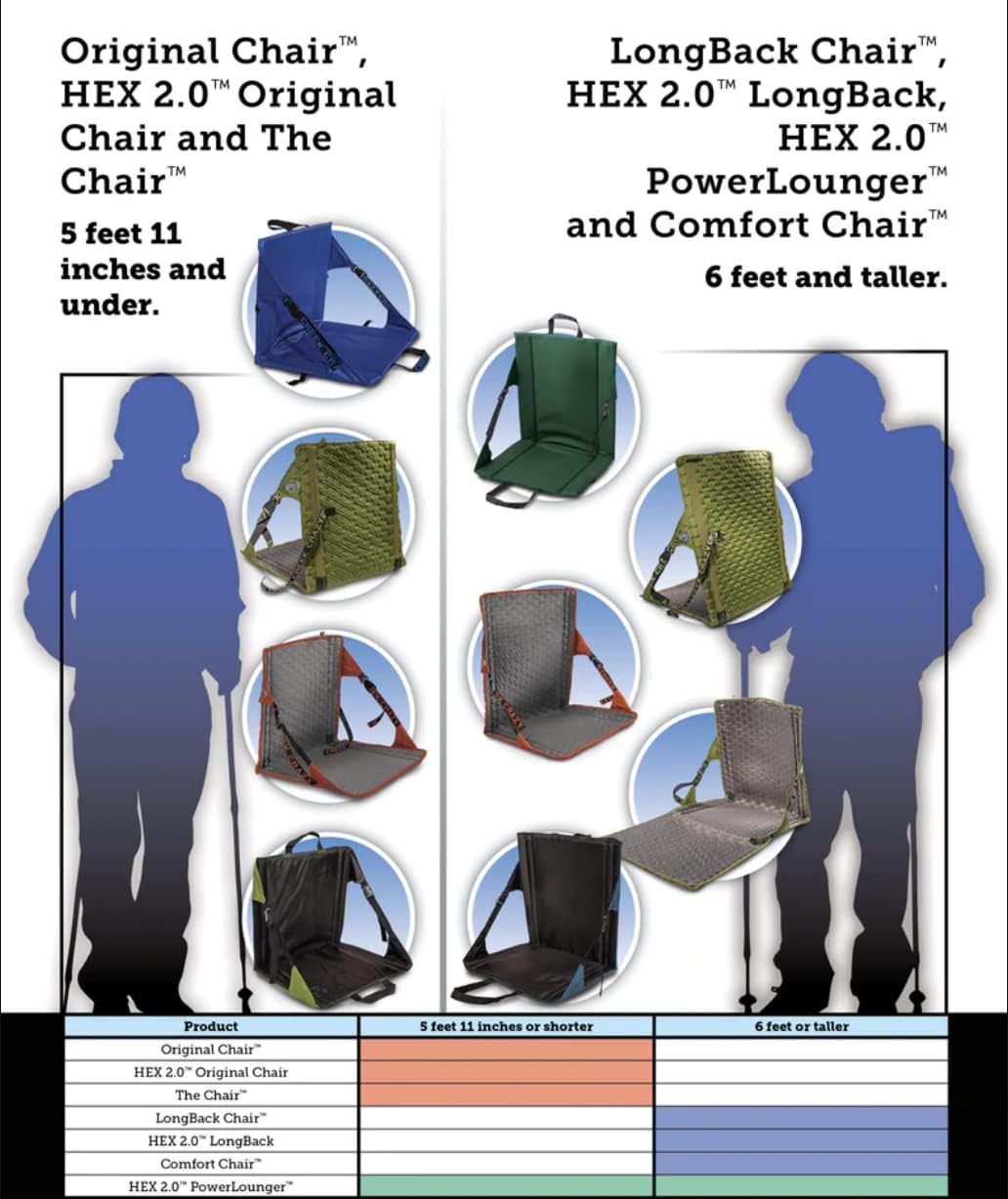 Crazy Creek HEX 2.0 LongBack Chair for Backpacking, Camping and Stadium Use, Extra Width & Back Height for Comfort, 250 LBS Weight Capacity, Adjustable Straps w/Rock Lockster (R) Buckles