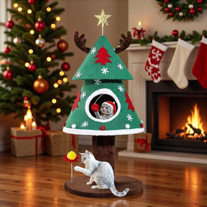 Christmas Cat Tree Tower with Cozy Houses