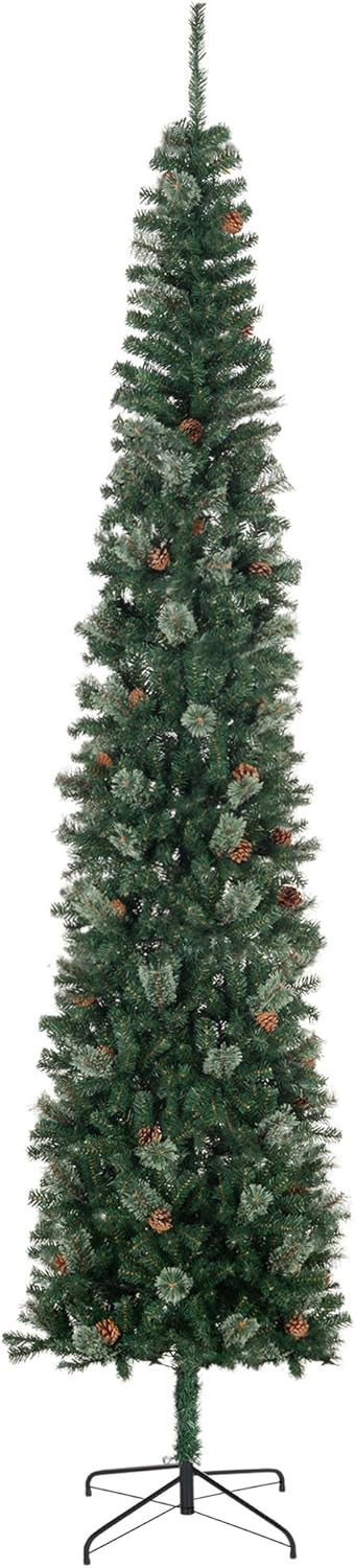 HOMCOM 7.5ft & 9.5ft Pencil Christmas Tree with Pine Cones