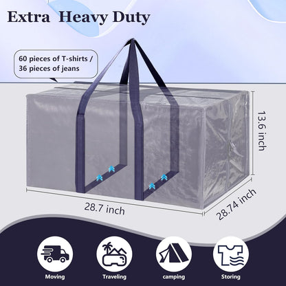 12 Pack Extra Large Heavy Duty Moving Bags with Reinforced Zipper & Wide Handles, Moisture-Resistant Storage Bins Packing Cubes for Clothes, College Dorm, Travel, and Home Organization, DarkBlue