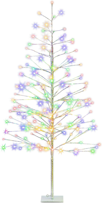 60" Alpine Silver Christmas Tree: 180 Multi-Color LED