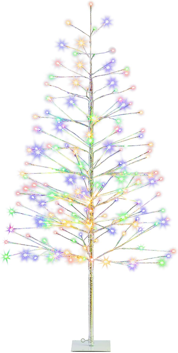 60" Alpine Silver Christmas Tree: 180 Multi-Color LED