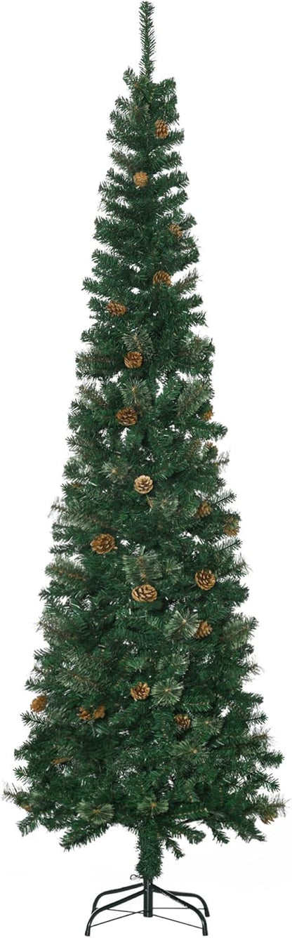 HOMCOM 7.5ft & 9.5ft Pencil Christmas Tree with Pine Cones