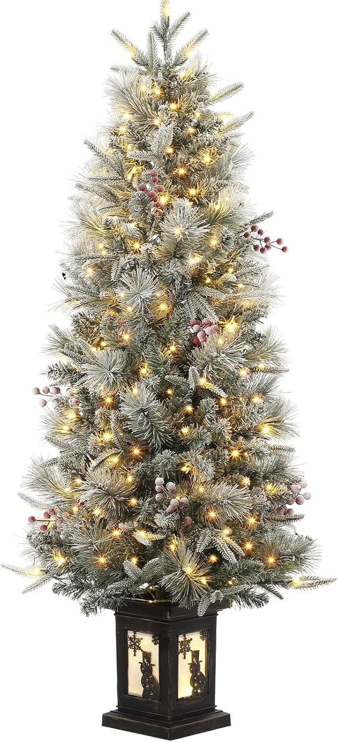 Pre-lit Snow Flocked Christmas Tree, Warm White LED
