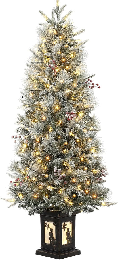 Pre-lit Snow Flocked Christmas Tree, Warm White LED