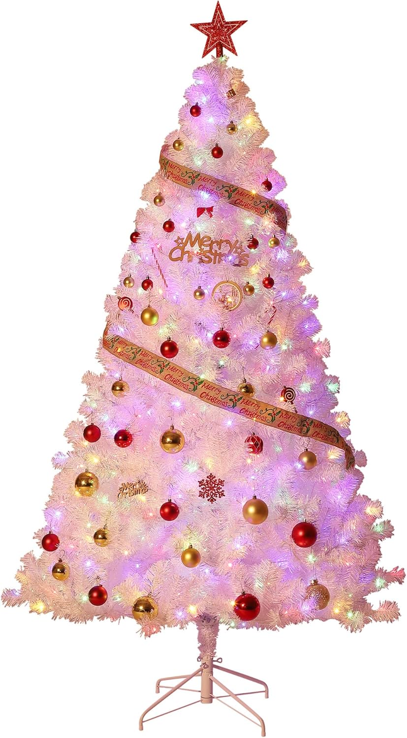 White Snow Flocked Prelit Christmas Tree - Warm White Lights