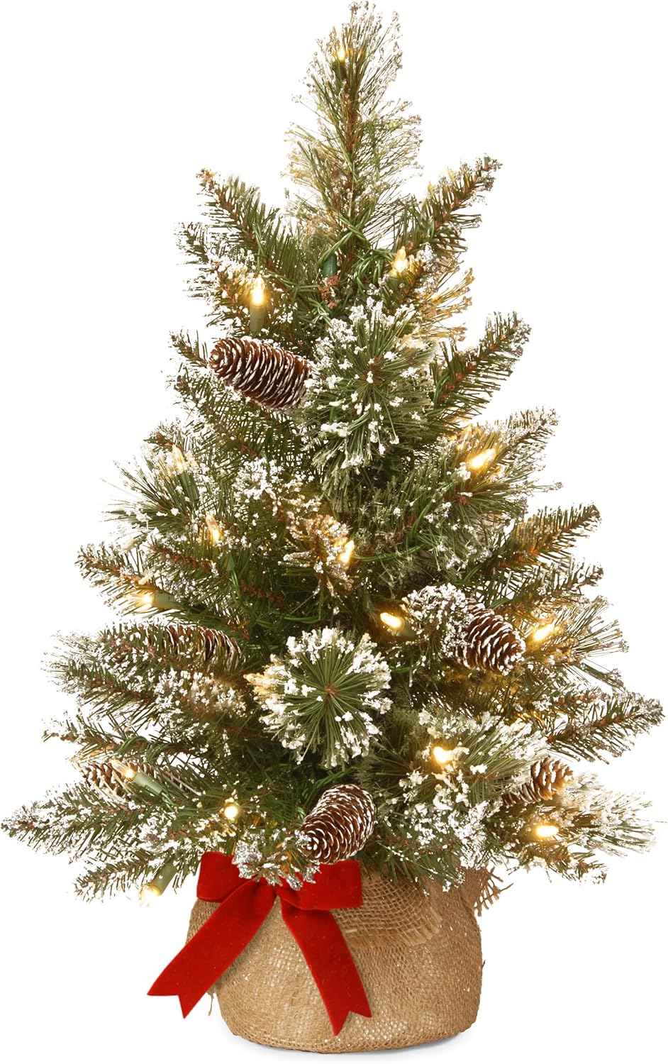 2ft Glittery Bristle Mini Christmas Tree, Warm White LEDs