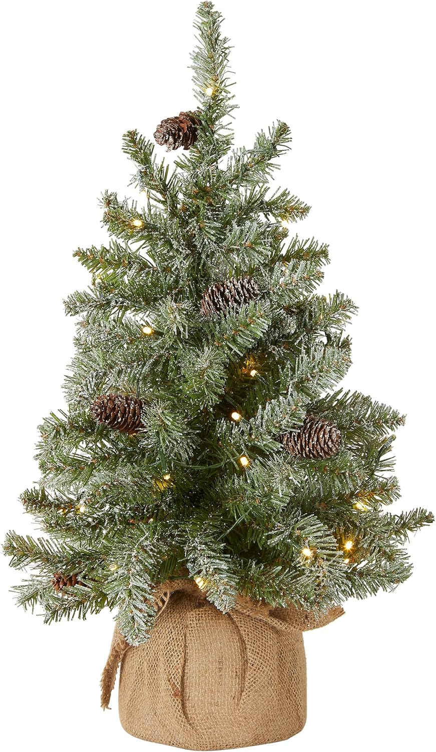 2 ft Pre-Lit Flocked Christmas Tree w/ Pinecones & Timer